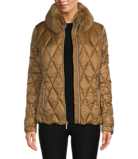 michael michael kors petites quilted faux fur trim coat|Michael Kors Petite Faux.